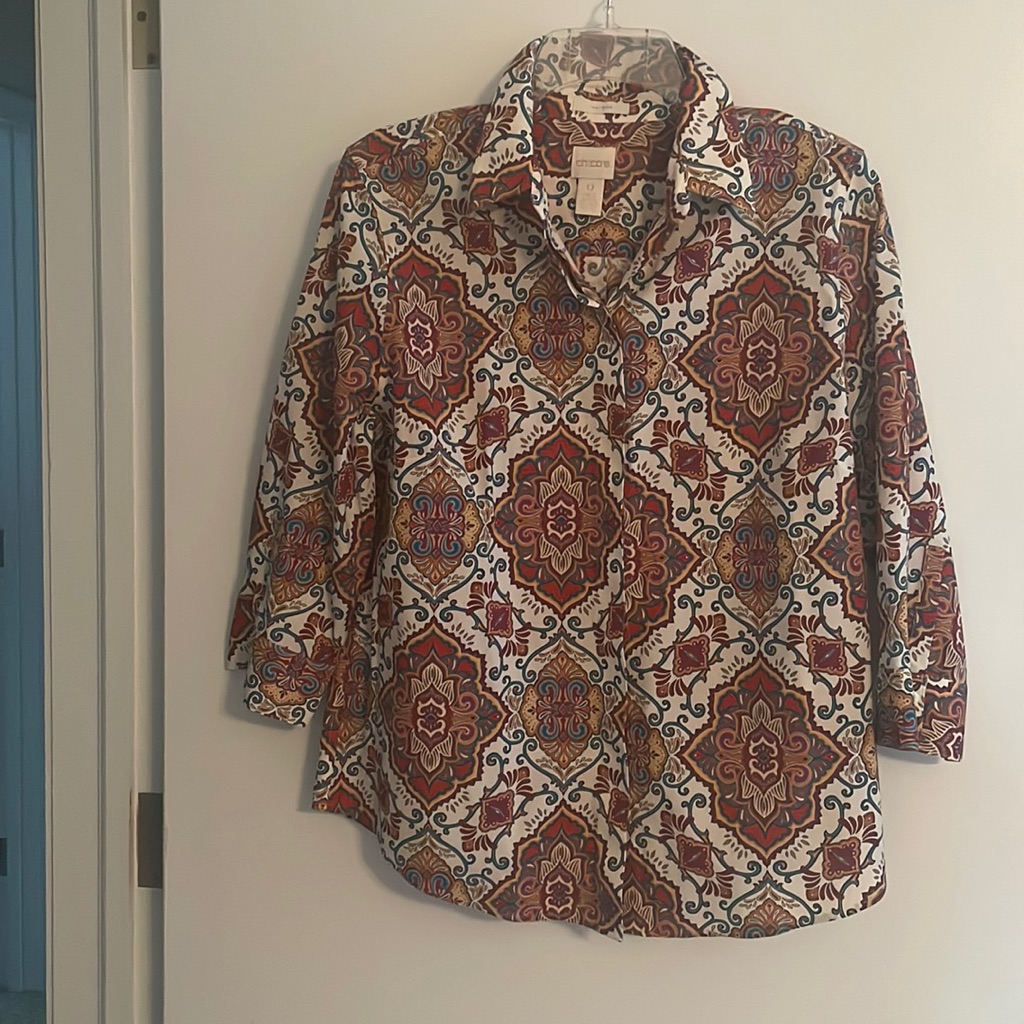 Chico’s Patterned Button Down, Size 0